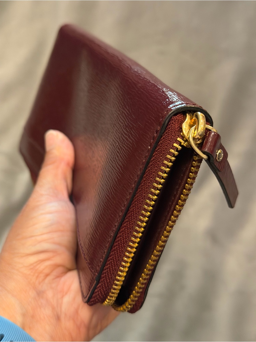kate spade patent zip-around wallet in burgundy - Picture 7 of 10